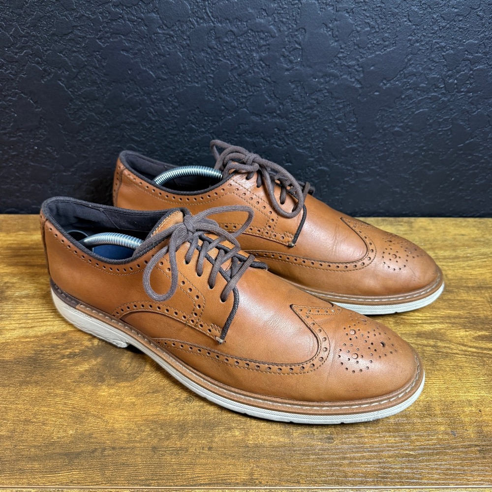 Cole‎ Haan Mens Wingtip Oxford Shoes Tan Leather Lace Up Grand Series 10M